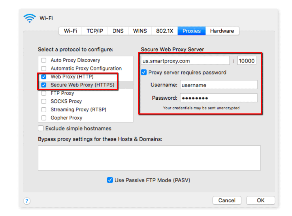 proxy setting in chrome for mac